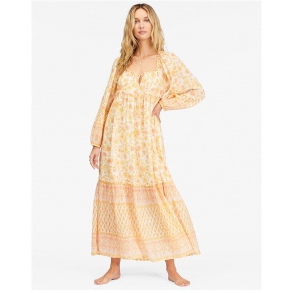 NWT Billabong Endless Sunset Dress SzS 100% Cotton Printed Maxi Boho Cottagecore - Picture 2 of 14